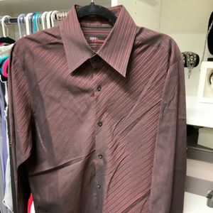 7 Diamonds Button Down Black Shirt with Red Strips